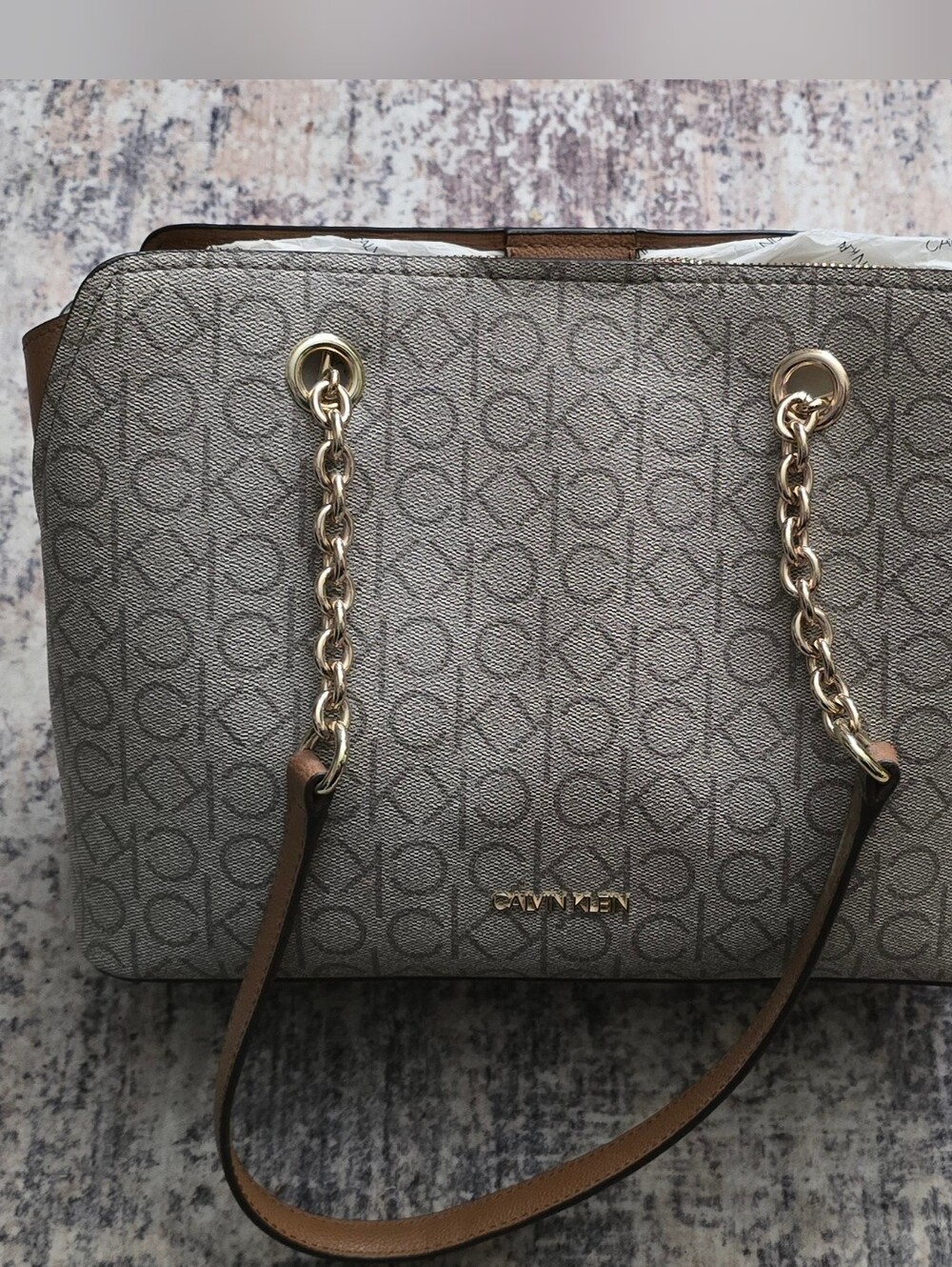 Calvin Klein Gray Monogram Chain-Handle Shoulder Bag